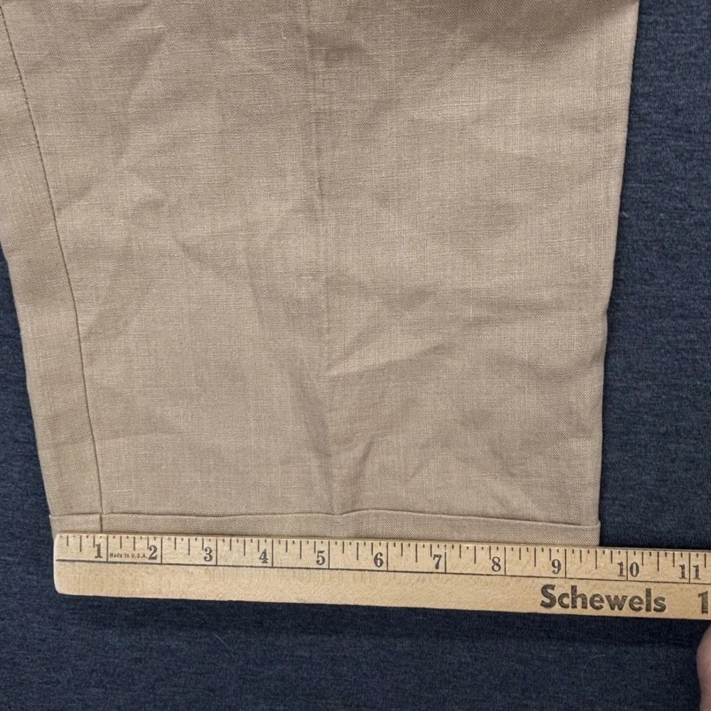 Jos A Bank Pants Mens 40x26 Linen Classic Collection Pleated Cuffed Khaki Tan